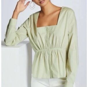 Anthropologie Harshman Light Green Square Neck Blouse